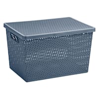 Navy Blue Woven Basket with Lid, 20l