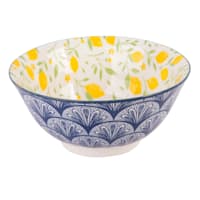 White & Blue Lemon Print Bowl, 4.5"