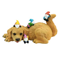 Dog with Gnomes Outdoor Garden Statue, 15.4"