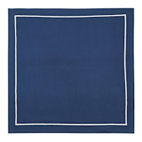 Set of 4 Navy Blue Cloth Napkins with White Embroidered Border