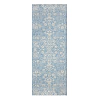 Bistro Light Blue Floral Washable Kitchen Rug with Gelback, 22x60
