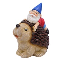 Gnome on Hedgehog Outdoor Garden Statue, 6"
