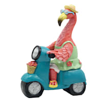 Solar Flamingo on Scooter Outdoor Garden Statue, 13"