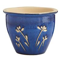 Blue Flowers Carved Ceramic Outdoor Planter, Medium