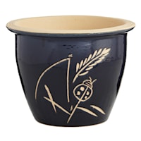 Dark Blue Carved Ceramic Outdoor Planter, Large