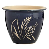 Dark Blue Carved Ceramic Outdoor Planter, Small