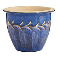 Blue Carved Ceramic Outdoor Planter, Small