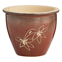 Red Carved Ceramic Outdoor Planter, Medium