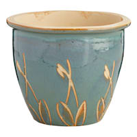 Ocean Blue Carved Ceramic Outdoor Planter, Medium