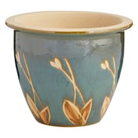 Ocean Blue Carved Ceramic Outdoor Planter, Small