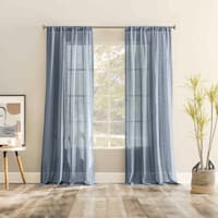 Ayanna Denim Sheer Rod Pocket Single Curtain Panel, 84"