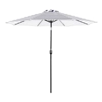 Navy Blue Awning Striped Crank & Tilt Round Patio Umbrella, 9'