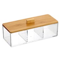 3-Section Clear Cosmetic Organizer with Bamboo Lid