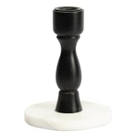 White Wooden Taper Candle Holder with Marble Base, 5"
