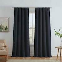 Faye Navy Thermal Weave Room Darkening Curtain Panel, 84"
