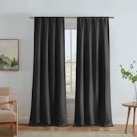 Alyssa Black Thermal Weave Room Darkening Curtain Panel, 84"
