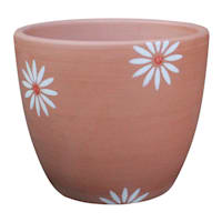Indoor Hand Painted White Floral Terracotta Clay Pot, Medium