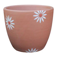 Indoor Hand Painted White Floral Terracotta Clay Pot, Small