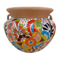 Hand Painted Talavera Natural Bean Outdoor Planter, Large