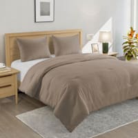 Crosby St. 3-Piece Taupe Washed Cotton Waffle Comforter Set, Full/Queen