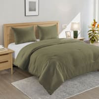 Crosby St. 3-Piece Olive Green Washed Cotton Waffle Comforter Set, Full/Queen