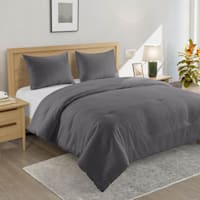 Crosby St. 3-Piece Grey Washed Cotton Waffle Comforter Set, King