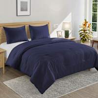 Crosby St. 3-Piece Navy Blue Washed Cotton Waffle Comforter Set, King