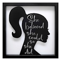 Glass Framed She Believed She Could So She Did Silhouette Wall Art, 13"