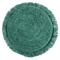 Found & Fable Green Knitted Round Throw Pillow with Fringe, 16"