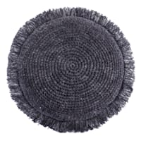 Found & Fable Black Knitted Round Throw Pillow with Fringe, 16"
