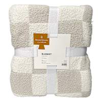 Honeybloom Light Grey Checkered Cozy Knit Bed Blanket, Twin/Twin XL