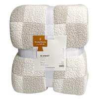 Honeybloom Light Grey Checkered Cozy Knit Bed Blanket, Full/Queen