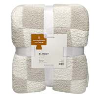 Honeybloom Light Grey Checkered Cozy Knit Bed Blanket, King