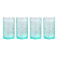 Set of 4 Cyan Blue Spectra Highball Glasses, 15oz