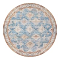 (D569) Freya Blue Multicolor Medallion Washable Round Rug, 6'