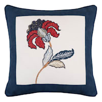 Providence Blue Embroidered Flower Throw Pillow, 18"