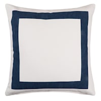 Providence Cotton Textured Throw Pillow with Navy Hotel Border, 18"