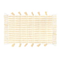 Honeybloom Yellow Striped Cotton Bath Rug with Tassels, 20x30