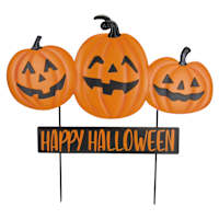 Happy Haunting Three Jack-o'-Lanterns with Happy Halloween Yardstake, 24"