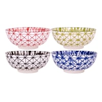 Set of 4 Assorted Tie-Dye Printed Ceramic Bowls