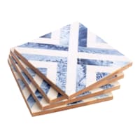 Set of 4 Blue & White Coasters, 4"