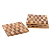 Set of 4 Checkered Wooden Square Coasters, 4"