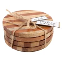 Set of 4 Inlay Striped Wooden Coasters, 4"