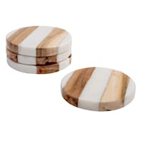 Set of 4 Round Marble & Wood Coasters