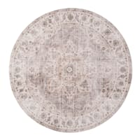 (D605) Honeybloom Jaden Medallion Neutral Round Rug, 6.5'