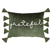 Honeybloom Green Grateful Throw Pillow With Tassels, 14x20