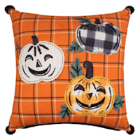 Homespun Halloween Embroidered Pumpkin Throw Pillow, 20"