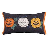 Homespun Halloween Embroidered Pumpkin Trio Throw Pillow, 14x24