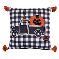 Homespun Halloween Embroidered Truck Throw Pillow, 20"