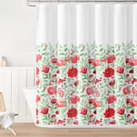 13-Piece Red Floral Watercolor Pop Shower Curtain Set, 72"